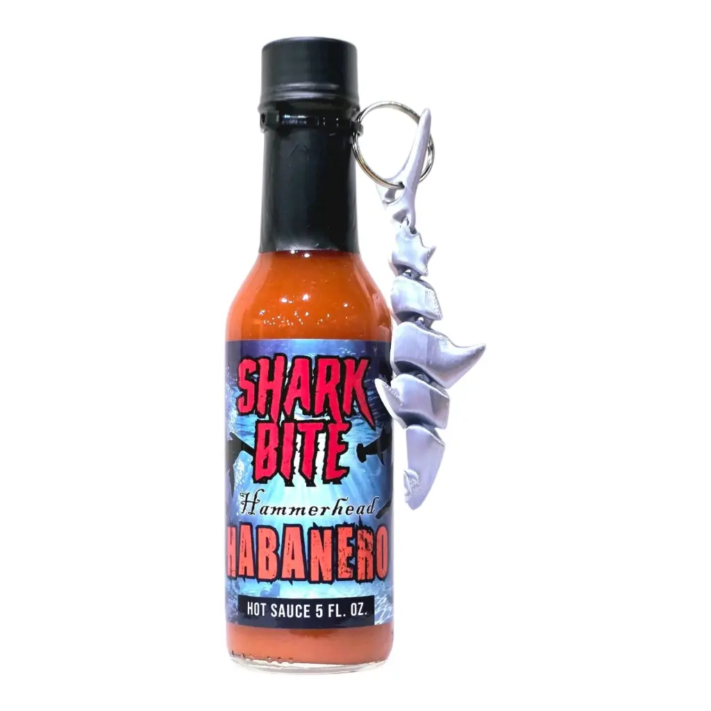 Shark Bite Hammerhead Habanero Hot Sauce with 3D Shark Keychain 