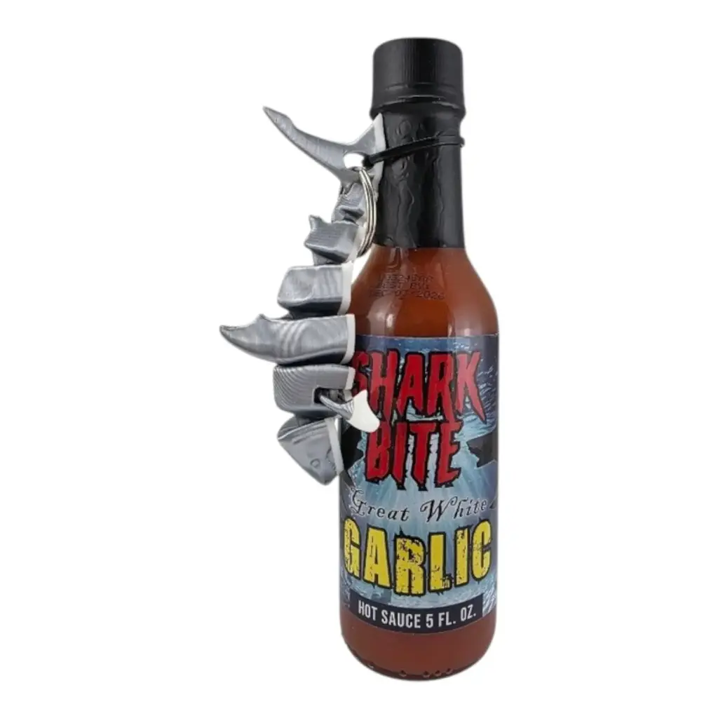 Shark Bite Great White Garlic Hot Sauce with Shark Keychain
