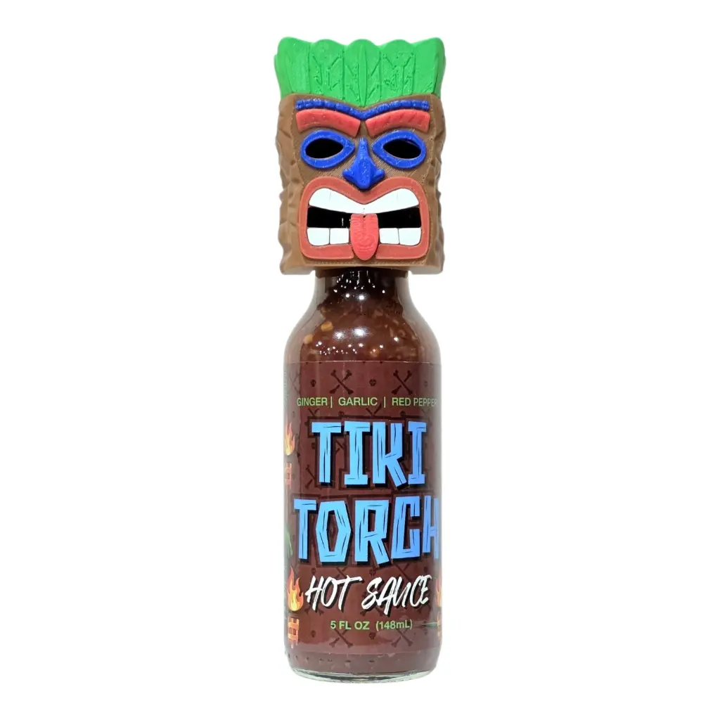 Tiki Torch Hot Sauce with 3D Tiki Mask
