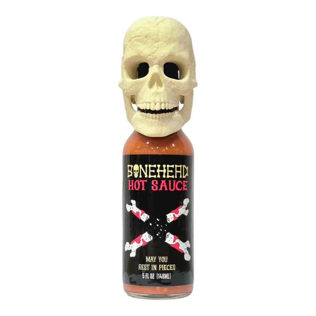 Bone Head Hot Sauce with Skeleton Face