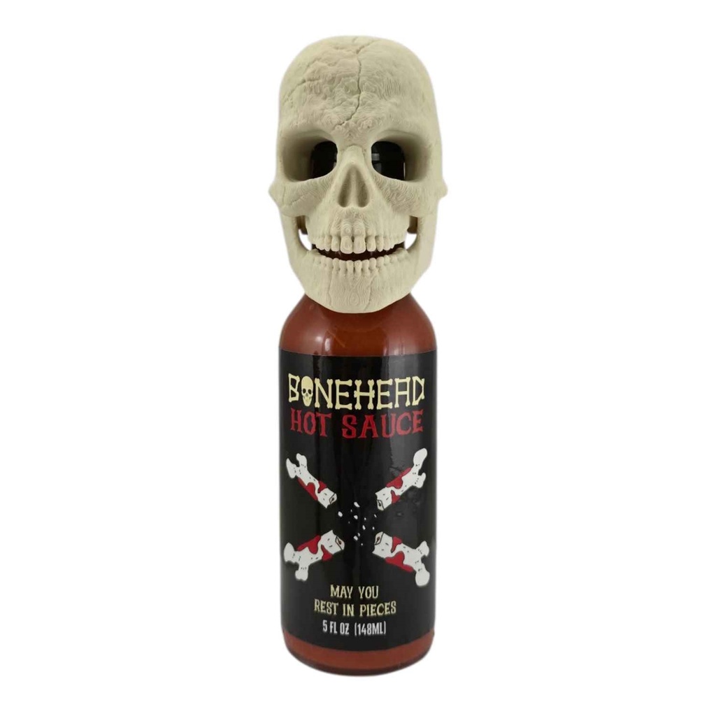 Bone Head Hot Sauce with Skeleton Face